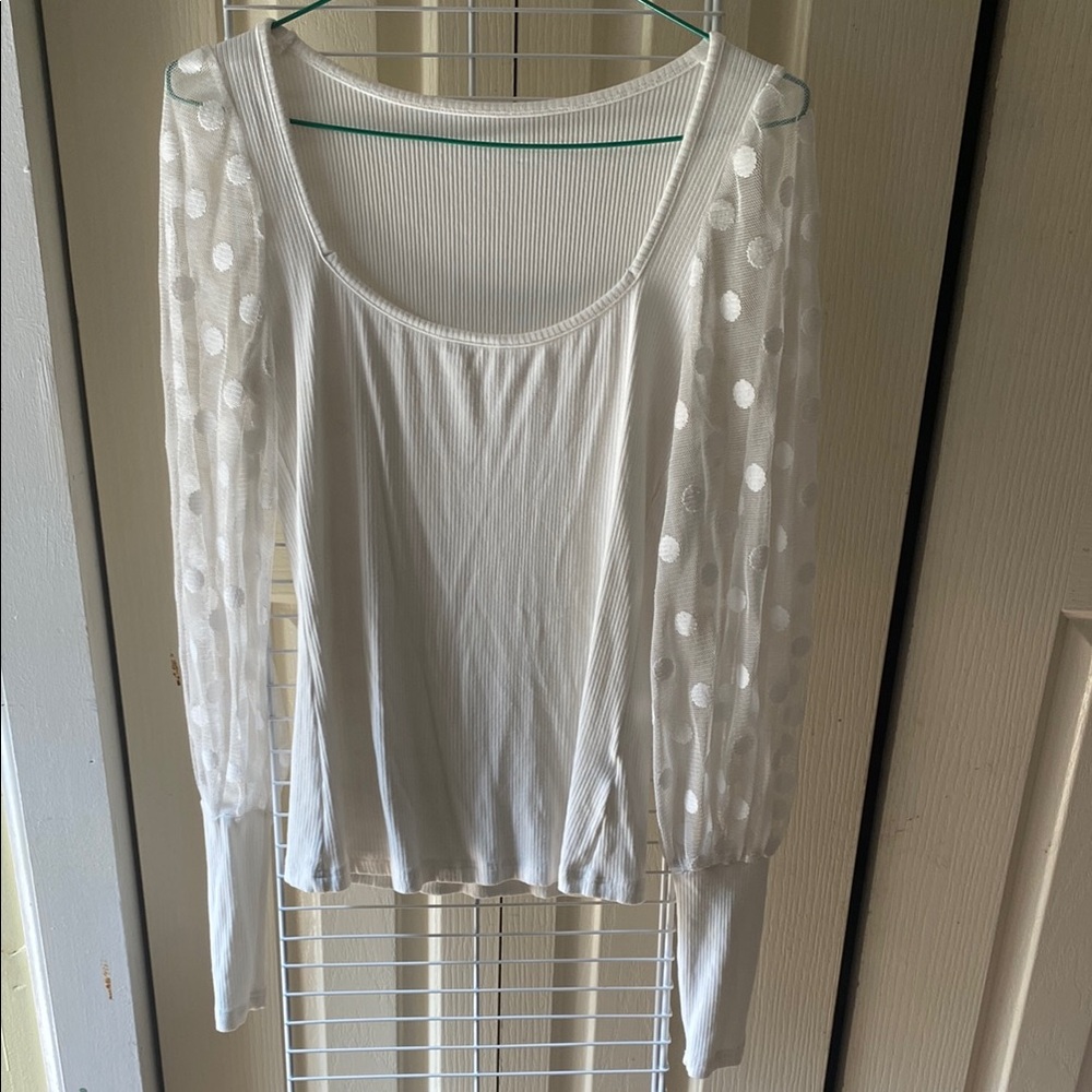 Amazon White Sheer Polka Dot Sleeve Blouse